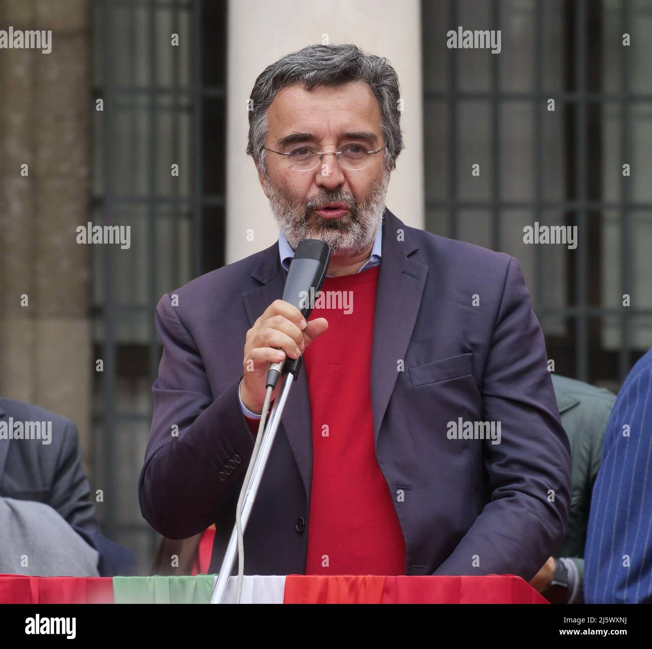 Journalist Marco Da Milano in Bergamo on 25 April 2022 to celebrate the anniversary of the liberation of Italy from Nazism and Fascism Stock Photo