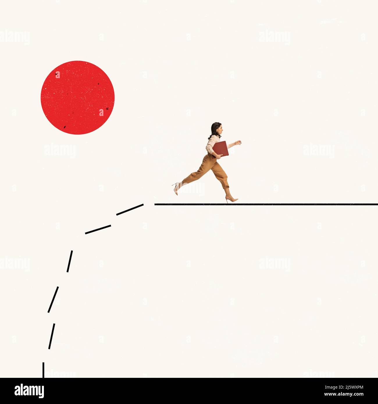 Taking Risks Art Contemporary art collage. Business Woman, professional employee running ...