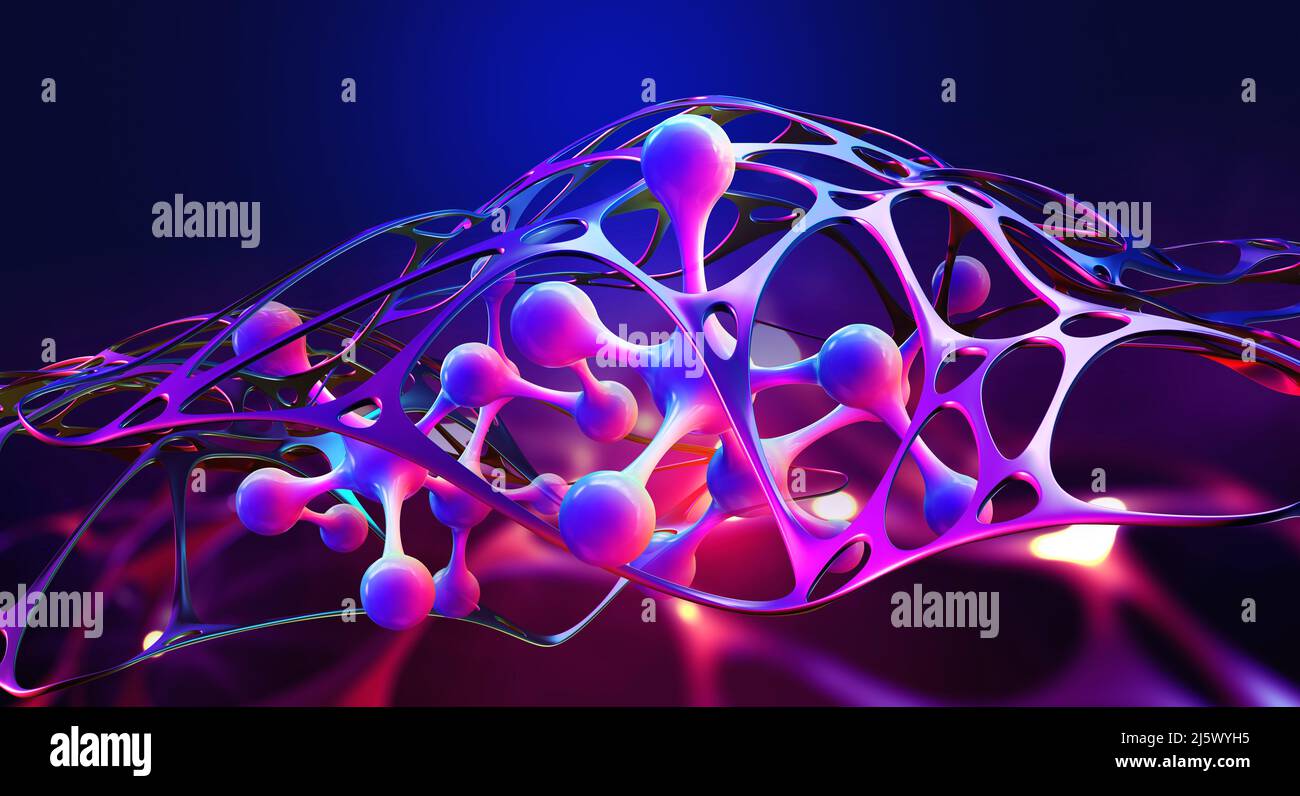 Cybertech and medicine of future. Nanotechnology in Microbiology. Molecular structure, laboratory research. Molecule, lattice, cell, atom Stock Photo