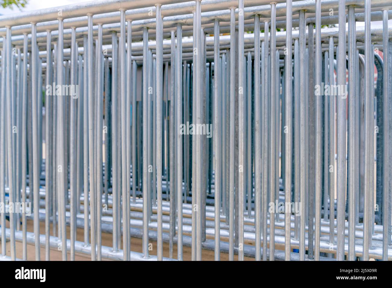 Stack of metal fence barricade at Silicon Valley, San Jose bay area ...