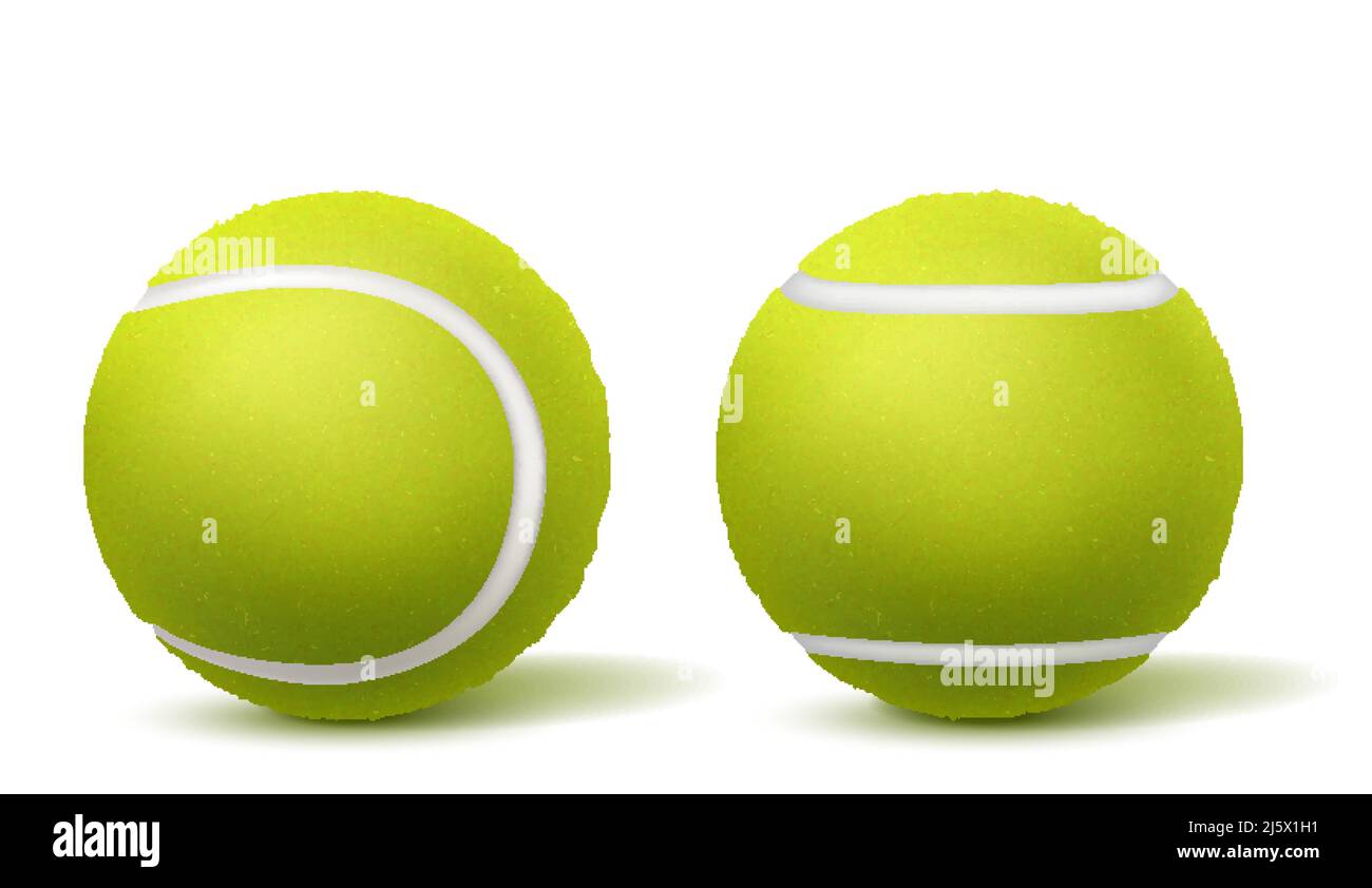 New, green and fluffy tennis balls top, side view 3d realistic vectors
