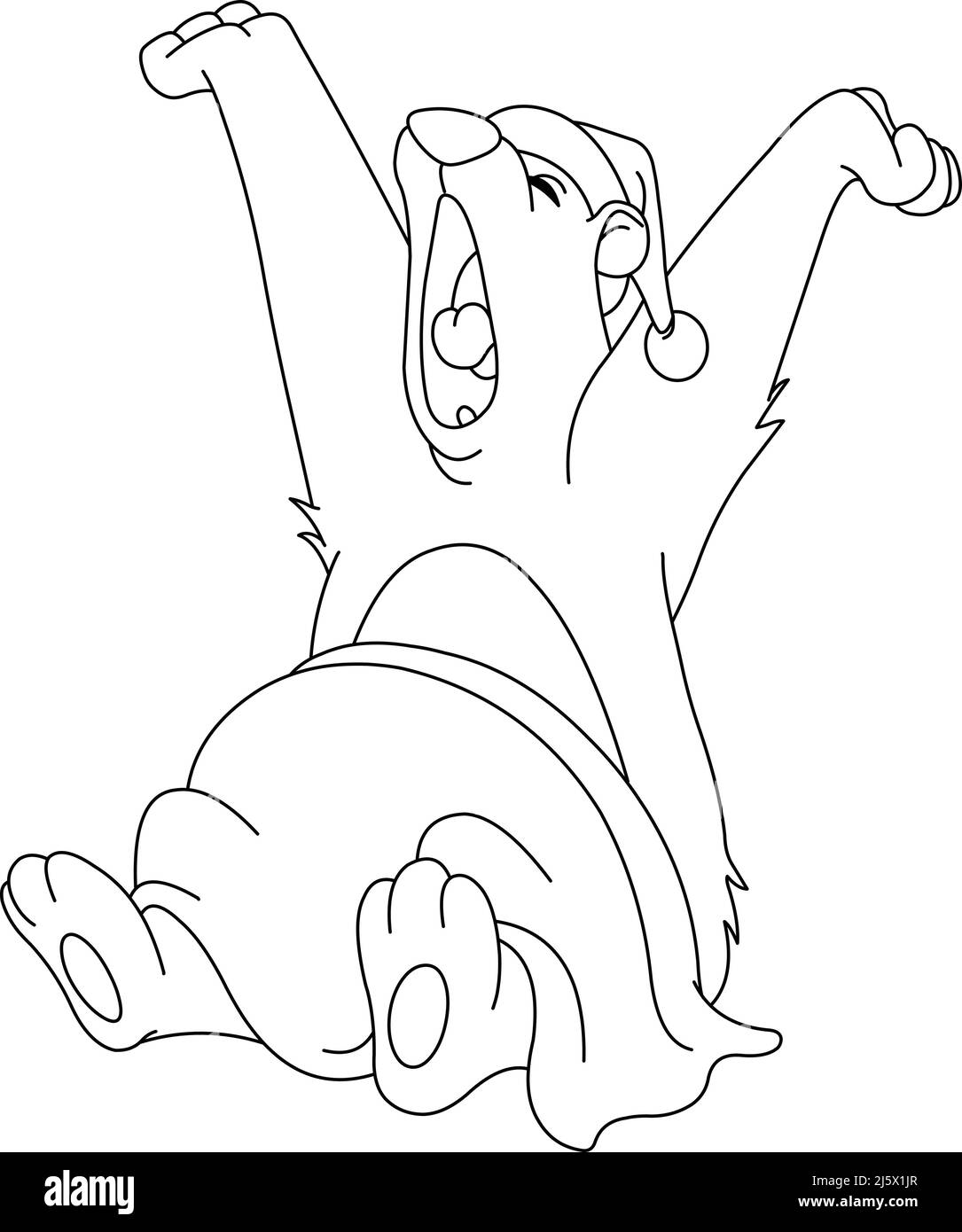 Outlined bear waking up from hibernation yawning and stretching. Vector line art illustration coloring page. Stock Vector