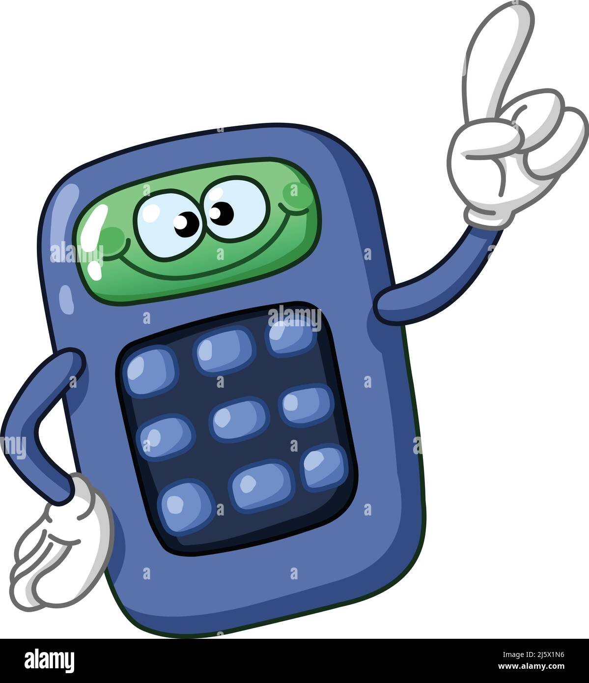 Happy calculator cartoon character pointing with his finger Stock Vector