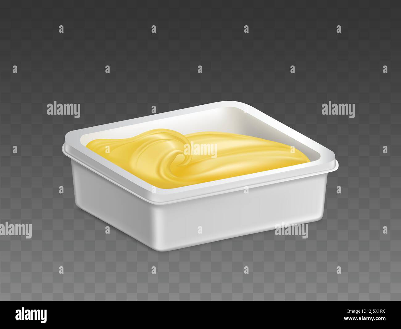 Butter, margarine in plastic container. Mayonnaise, melted cheese, ice