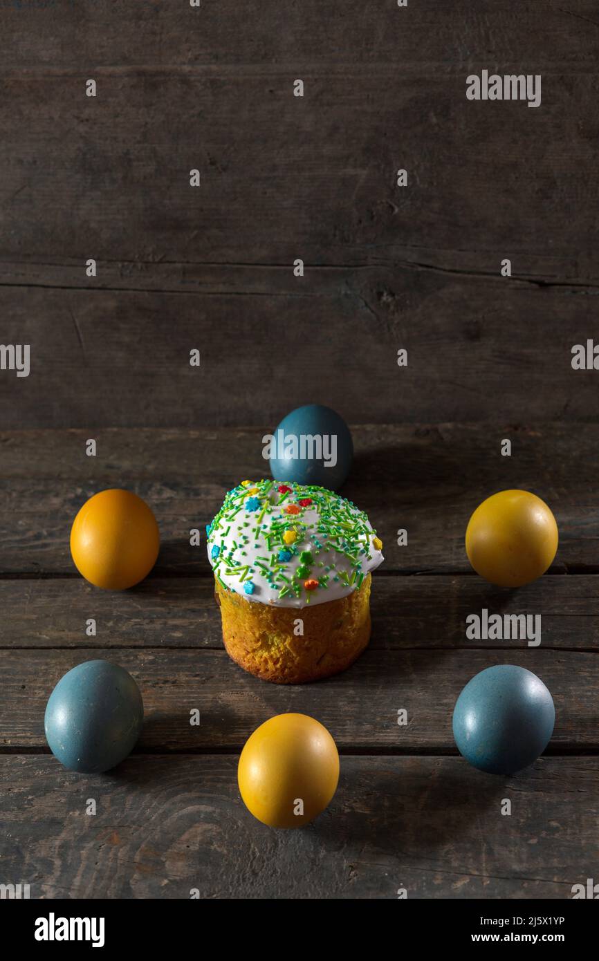 Painted eggs for Easter in the colors of the flag of Ukraine and Easter ...