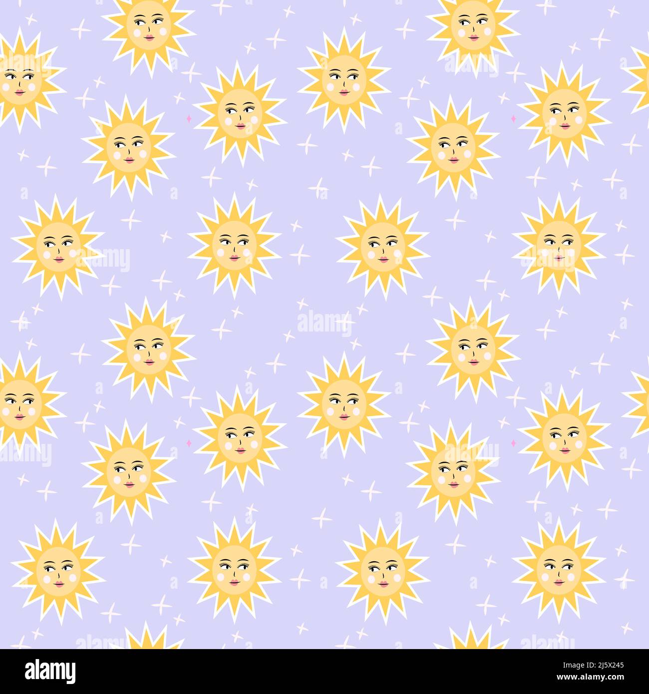 Sun seamless pattern. Cute hand drawn vector background with planets ...