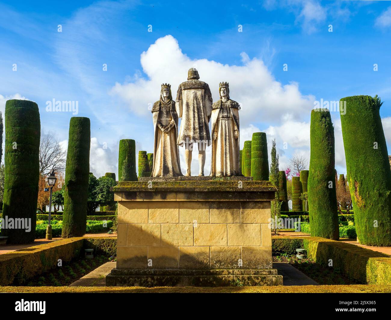 Columbus, King Ferdando and Queen Isabel statues in the gardens of the