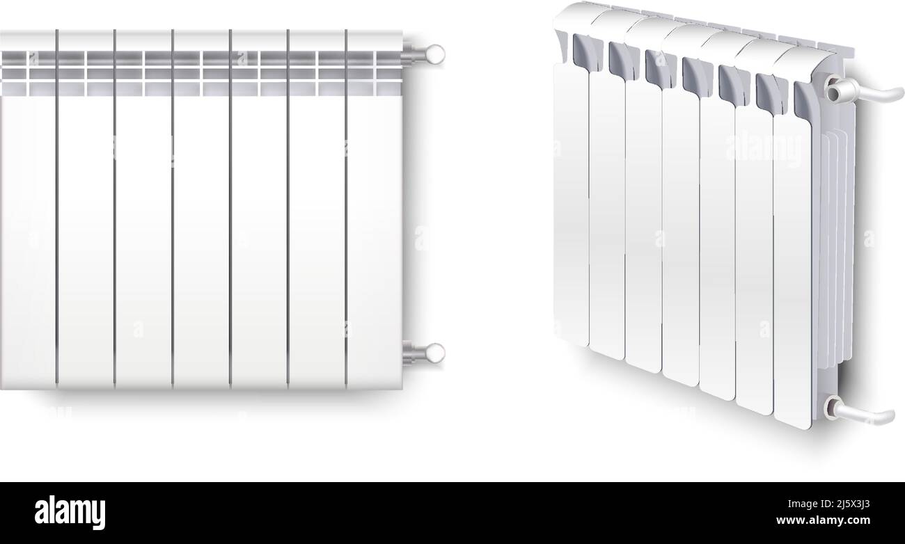 3d realistic vector icon. Heater, oil radiator in side and front view ...