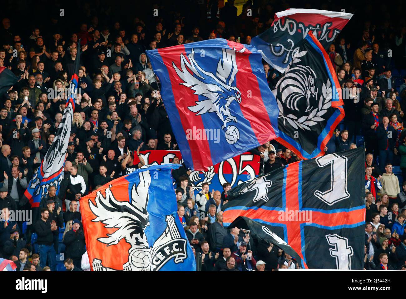 LONDON, United Kingdom, APRIL 25:Crystal Palace Flags during Premier ...
