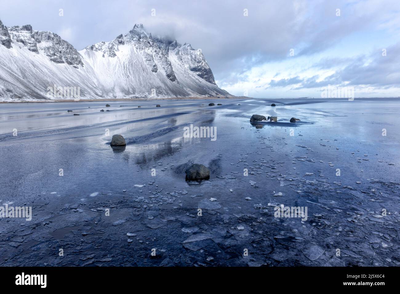 Winter view of the Vestrahorn mountain range on the Stokksnes penninsular, Iceland Stock Photo