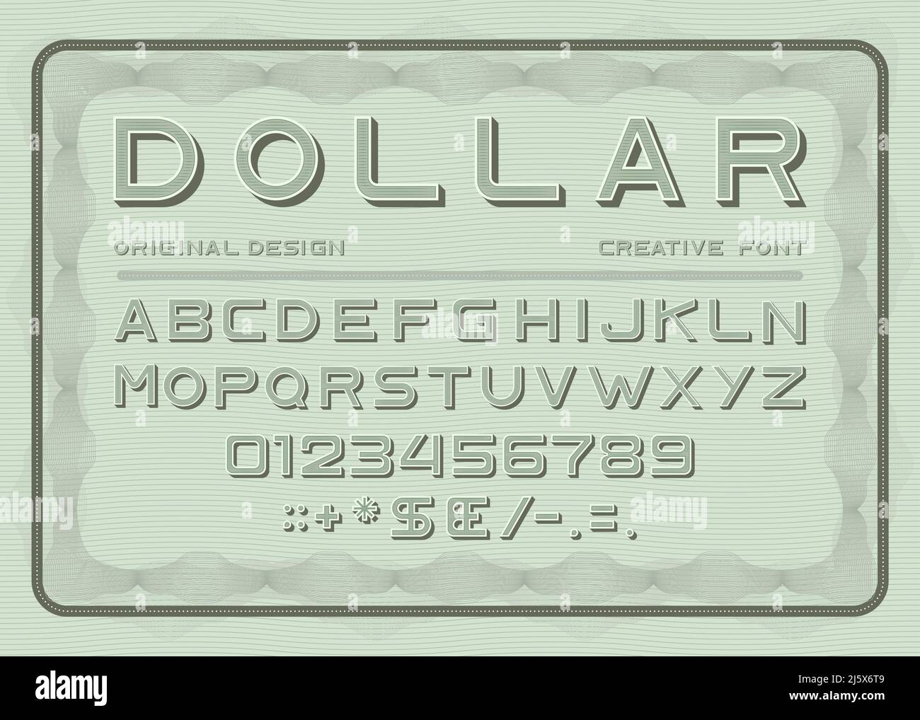 Money font, dollar latin alphabet, numbers and punctuation sans serif in  vintage style. Abc uppercase letters on green bill note background typeface  s Stock Vector Image & Art - Alamy