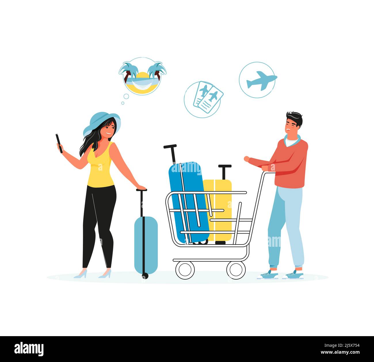 Travel people with luggage keeping social distance Stock Vector