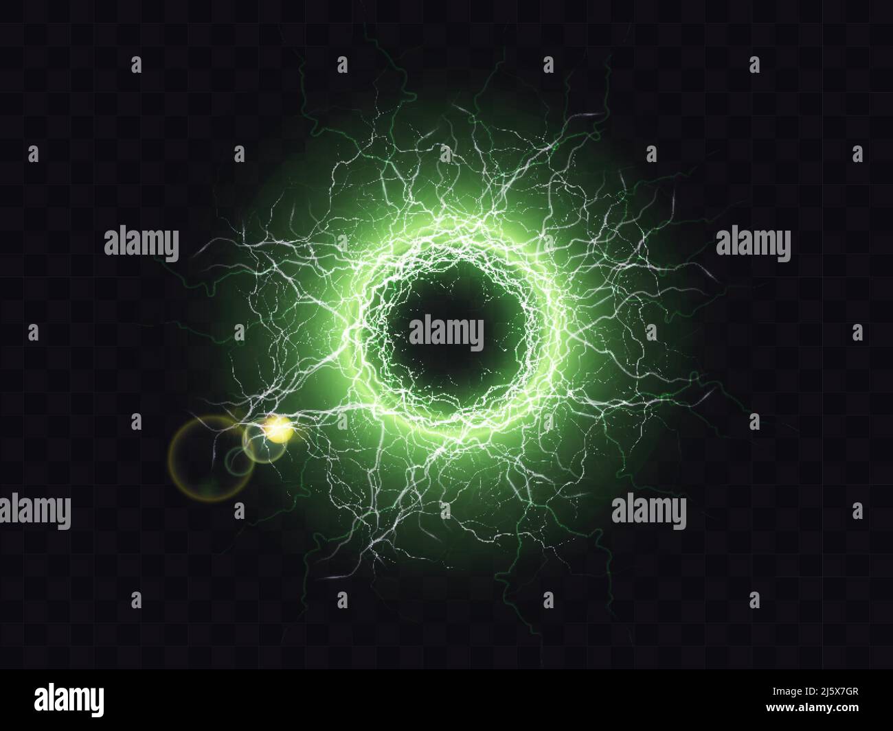 Electric ball, lightning plasma sphere, circle strike impact place in