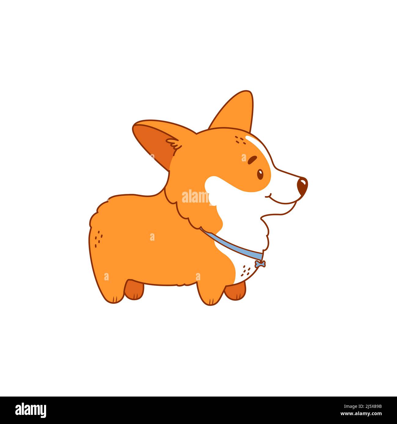 Welsh corgi puppy isolated on white background. Cute dog character. Side view. Outline illustration, color filled. Vector. Stock Vector