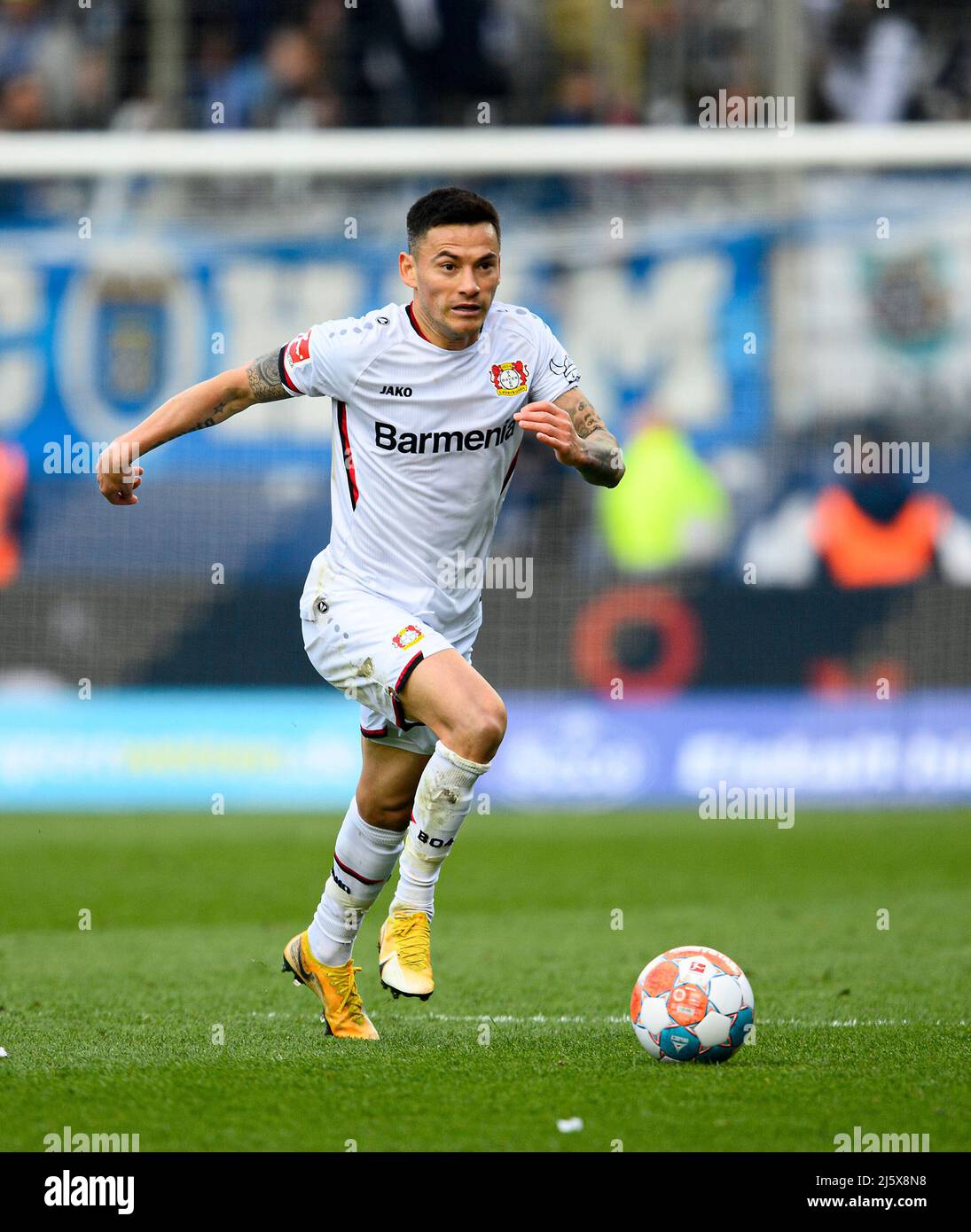 Charles ARANGUIZ (LEV) action, soccer 1st Bundesliga, 29th matchday, VfL Bochum (BO) - Bayer 04 Leverkusen (LEV) 0: 0, on March 10th, 2022 in Bochum/Germany. #DFL regulations prohibit any use of photographs as image sequences and/or quasi-video # Â Stock Photo