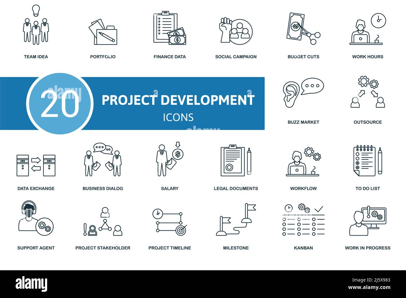 Project Development set icon. Contains project development ...