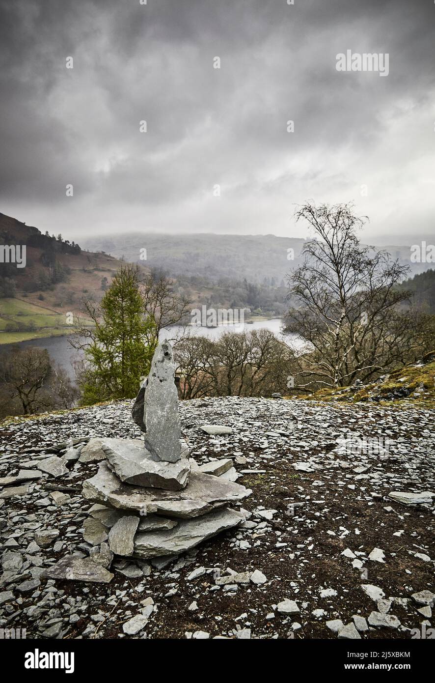 Rydal Cave stacked stones Stock Photo