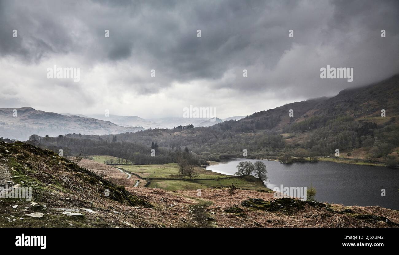 River Rothay, Lake District as seen from the hill side near Rydal Cave Stock Photo