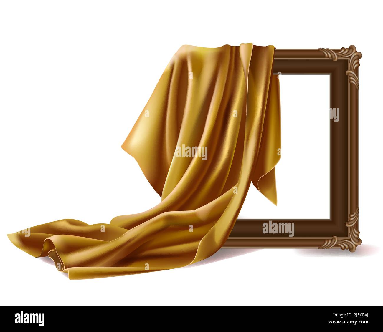Gold silk cloth cover wooden painting frame isolated on white