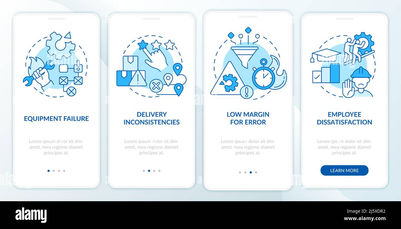 Lean manufacturing disadvantages blue onboarding mobile app screen ...
