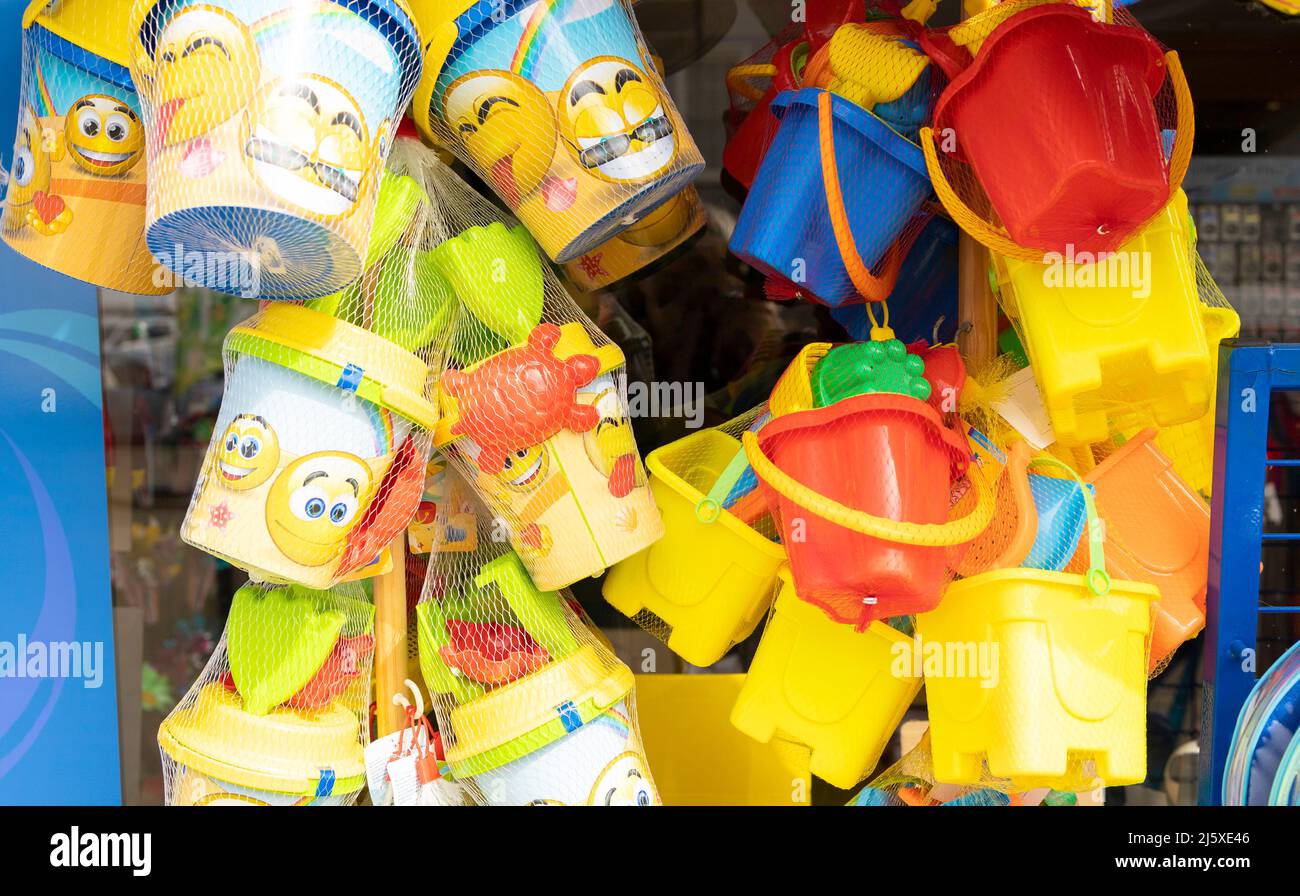 Childrens beach buckets hi-res stock photography and images - Alamy