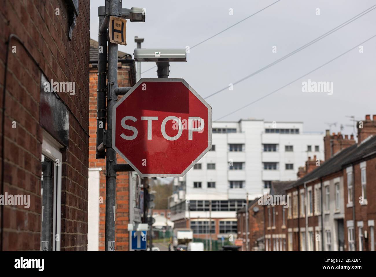 NewcastleunderLyme ,Staffordshireunited kingdom April, 20, 2022 red octagon stop street sign