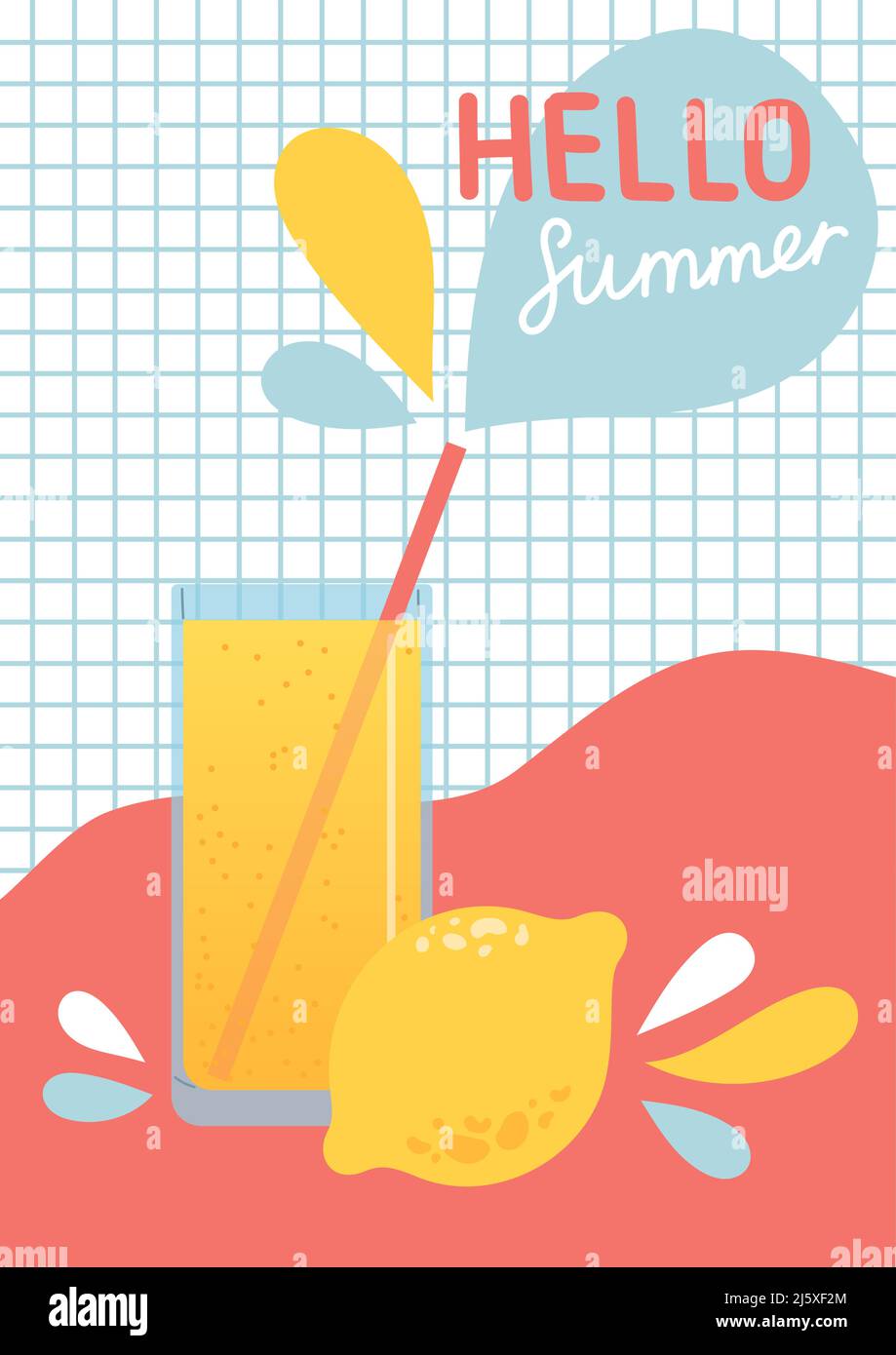 Hello summer colorful postcard, flat design vector Stock Vector