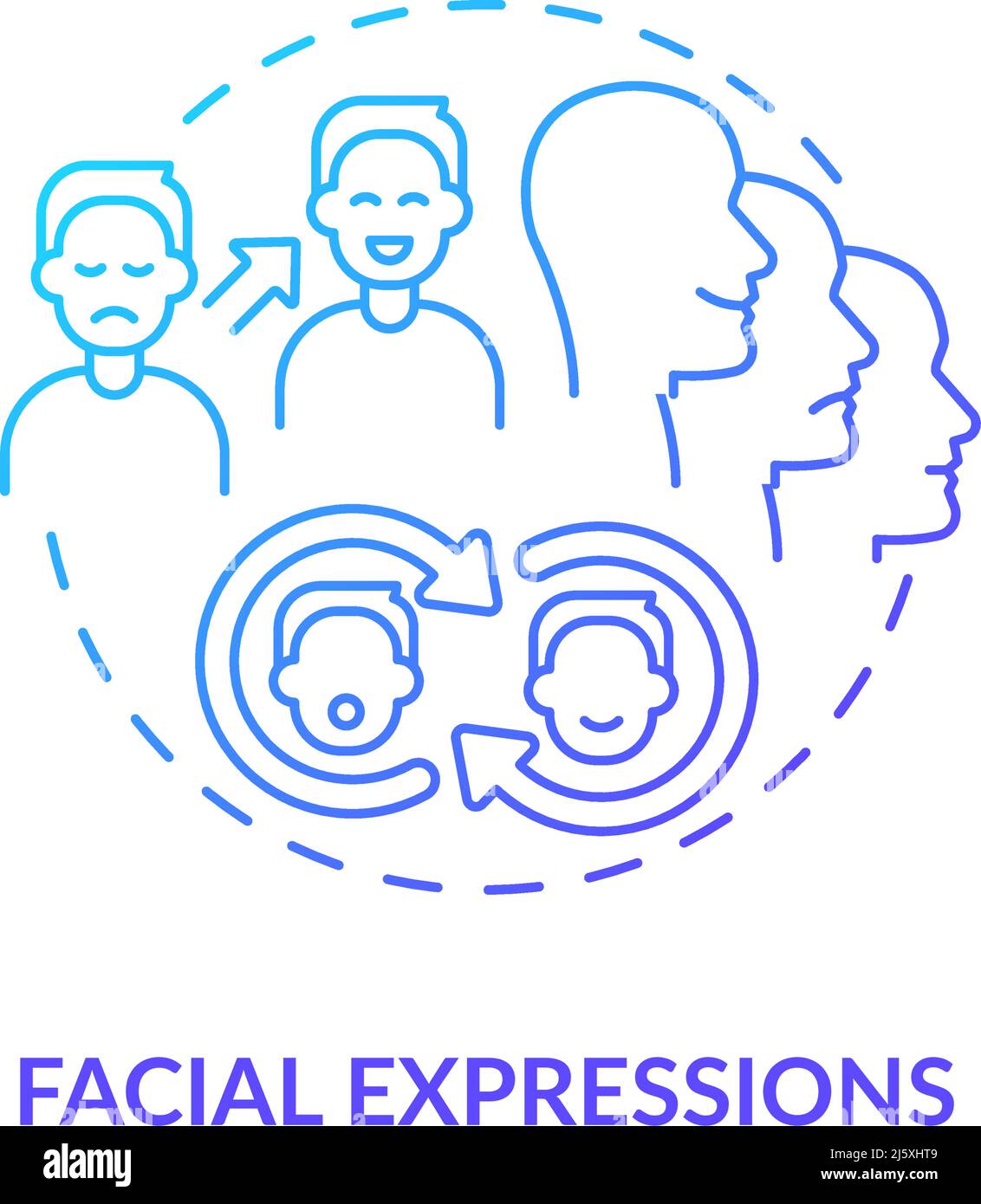 Facial expressions blue gradient concept icon Stock Vector