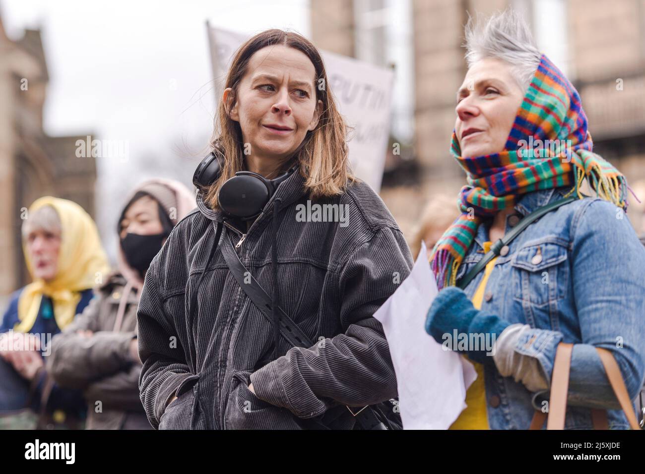 Actress Kate Dickie attends the Russian embassy in Edinburgh as artists and protesters join to condemn the Russain invasion of Ukraine which has exceeded a week  Credit: Euan Cherry Stock Photo