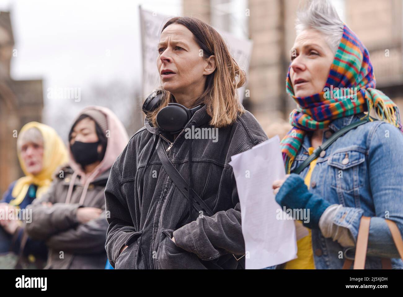 Actress Kate Dickie attends the Russian embassy in Edinburgh as artists and protesters join to condemn the Russain invasion of Ukraine which has exceeded a week  Credit: Euan Cherry Stock Photo