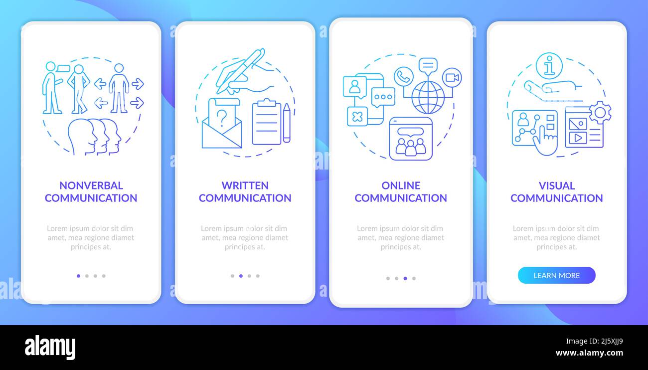 Communication forms blue gradient onboarding mobile app screen Stock Vector