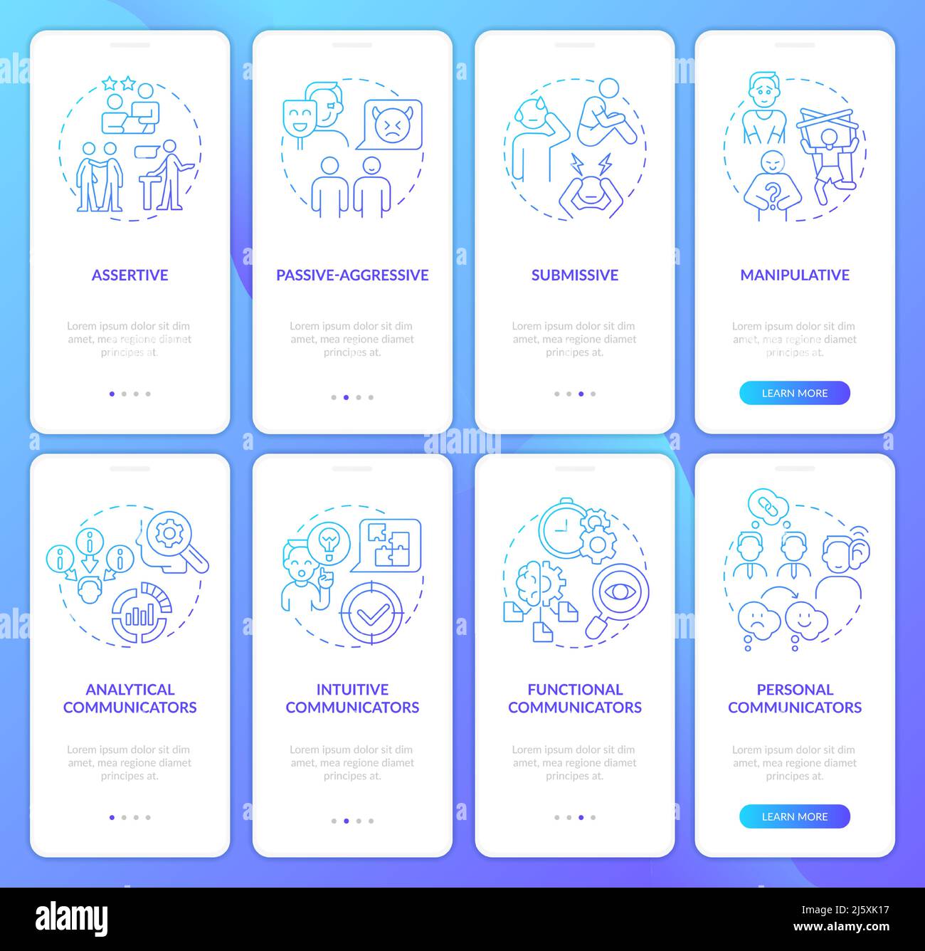 Different communication styles gradient onboarding mobile app screen ...