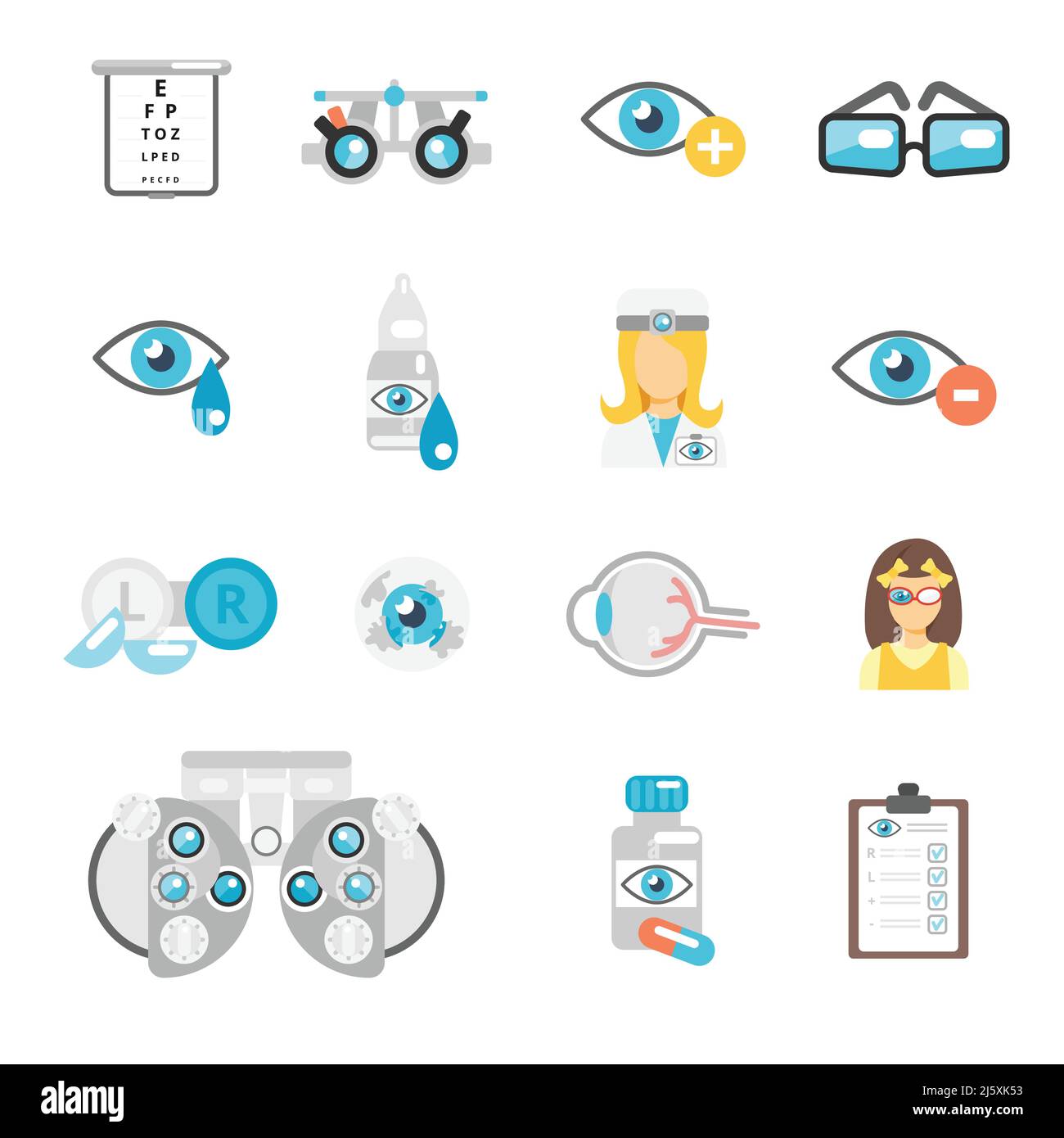 Oculist flat icons set with eye glasses lenses eyeball isolated vector ...
