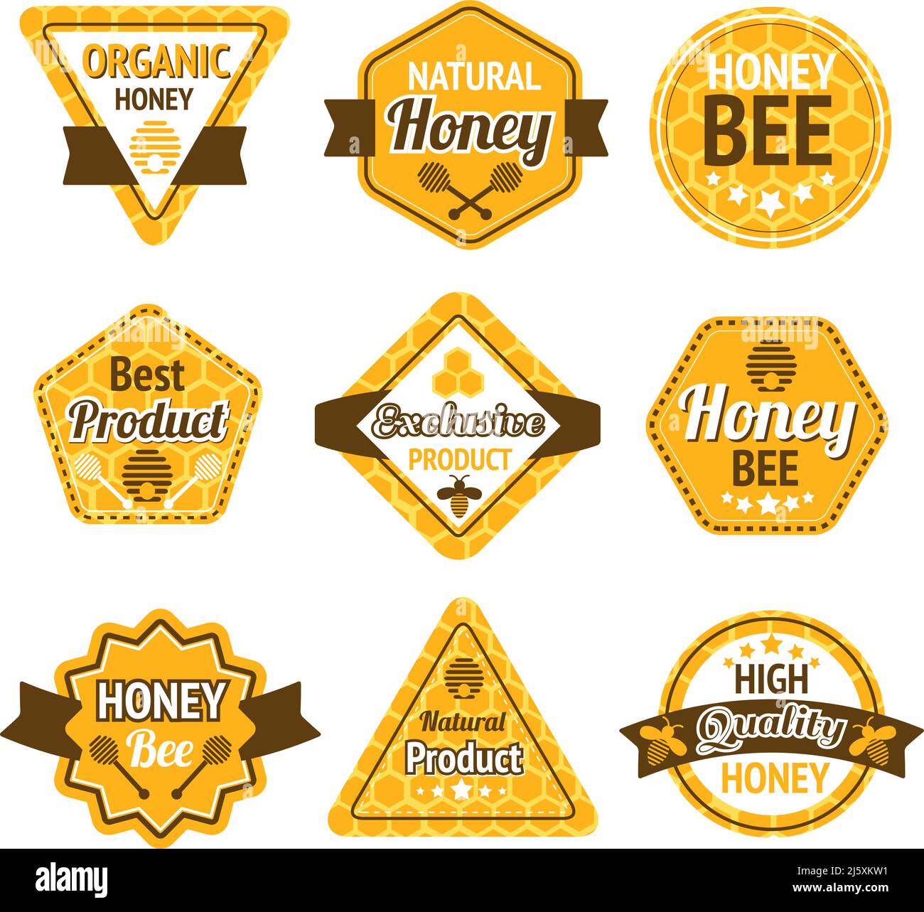 Honey best high quality organic products labels set isolated vector illustration Stock Vector