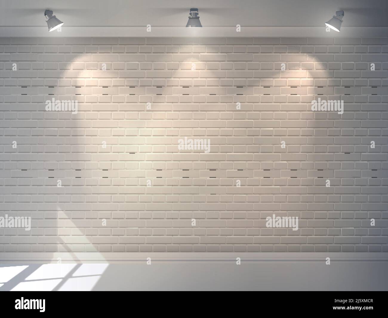 Realistic 3d brick wall with projectors studio interior background