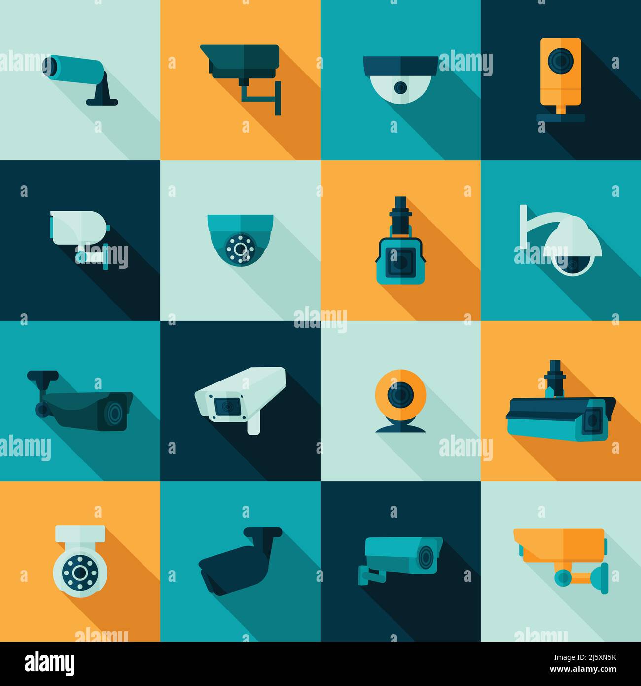 Security camera police video guard electronic icon set isolated vector