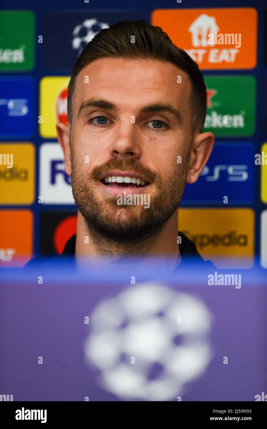 Liverpool's Jordan Henderson during a press conference at the AXA Training Centre, Liverpool. Picture date: Tuesday April 26, 2022. Stock Photo