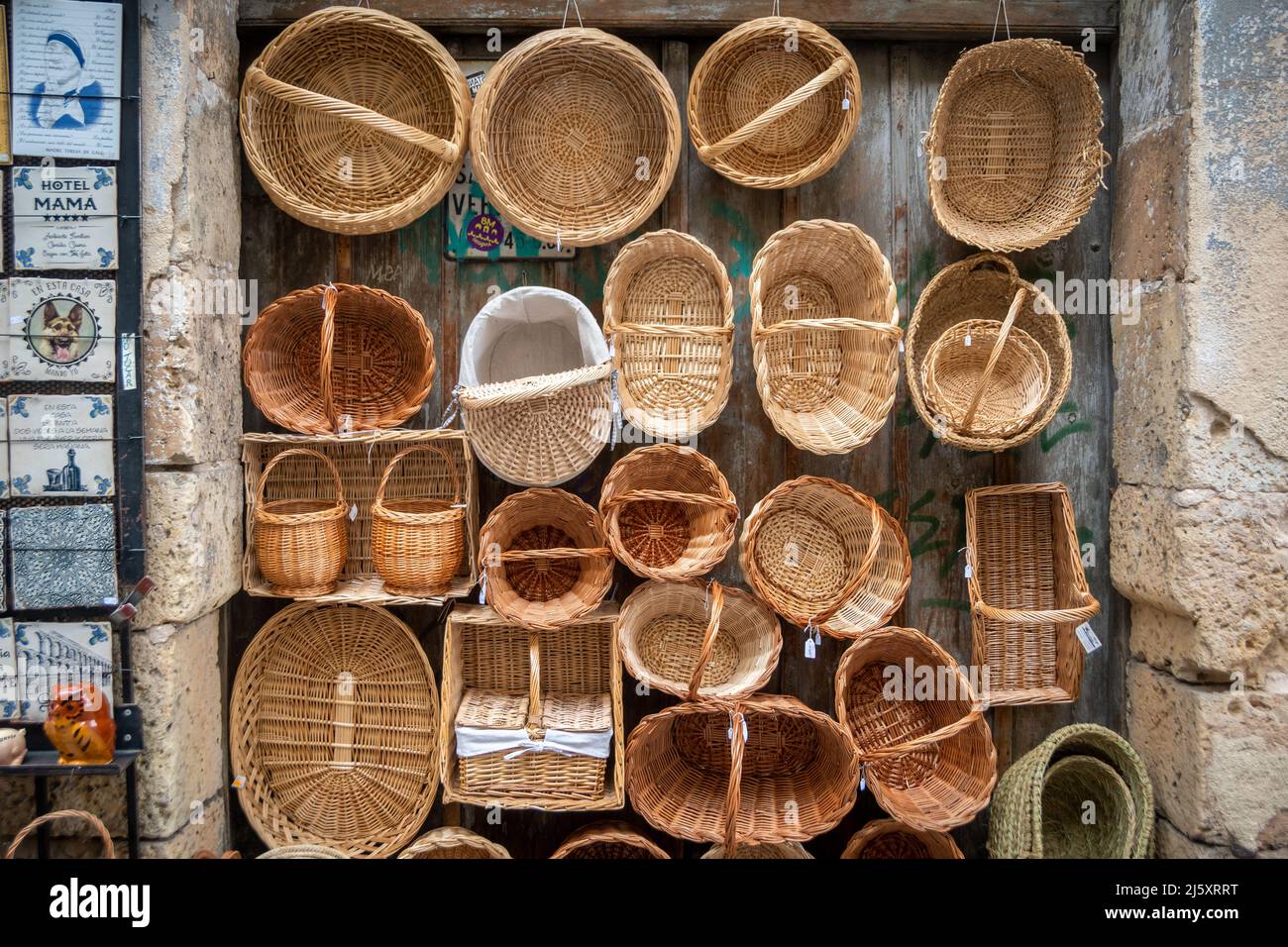 Wicker baskets of different shapes and sizes Segovia, Spain Stock Photo