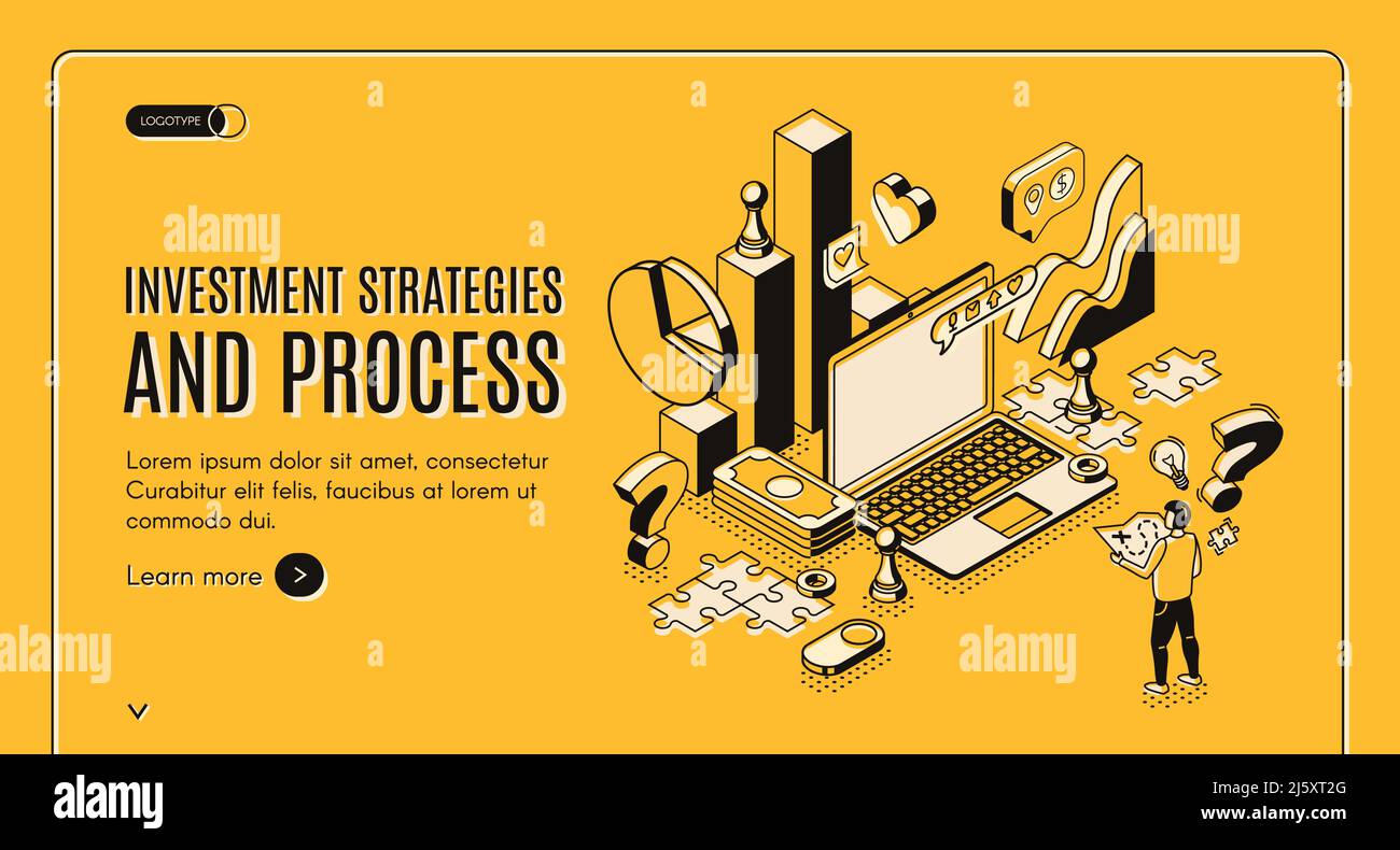 Investment strategies and process isometric web banner. Businessman ...