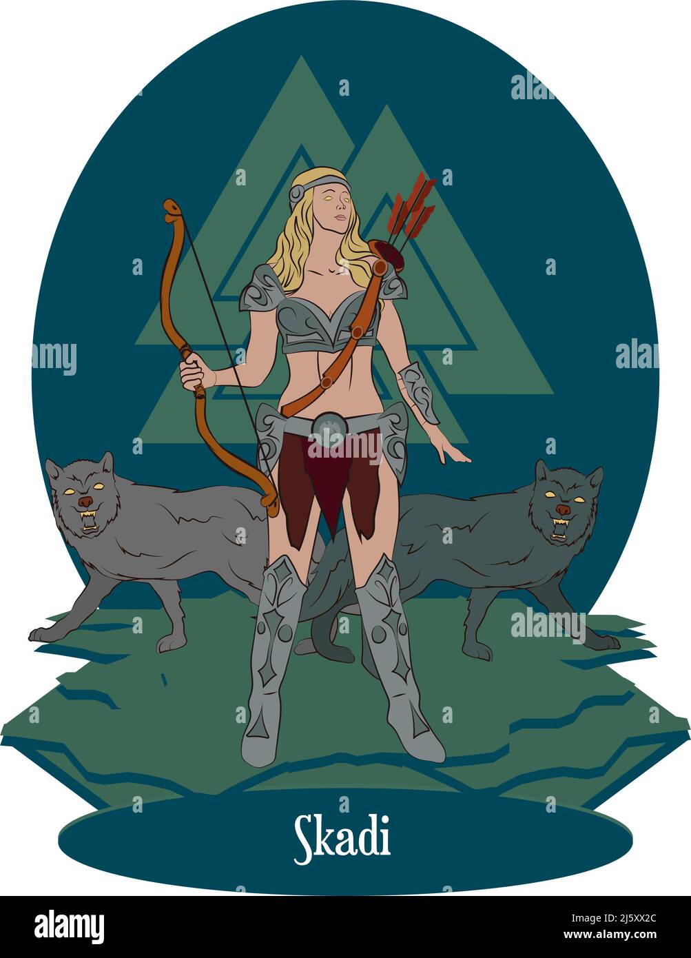 Illustration vector isolated of Norse or Scandinavian mythical goddess skadi Stock Vector