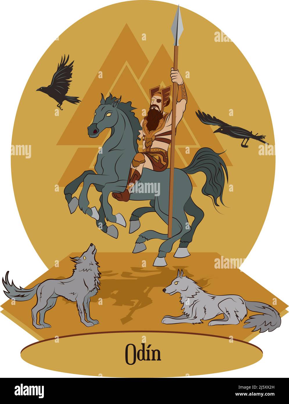 Illustration vector isolated of Norse or Scandinavian mythical god, Odin Stock Vector