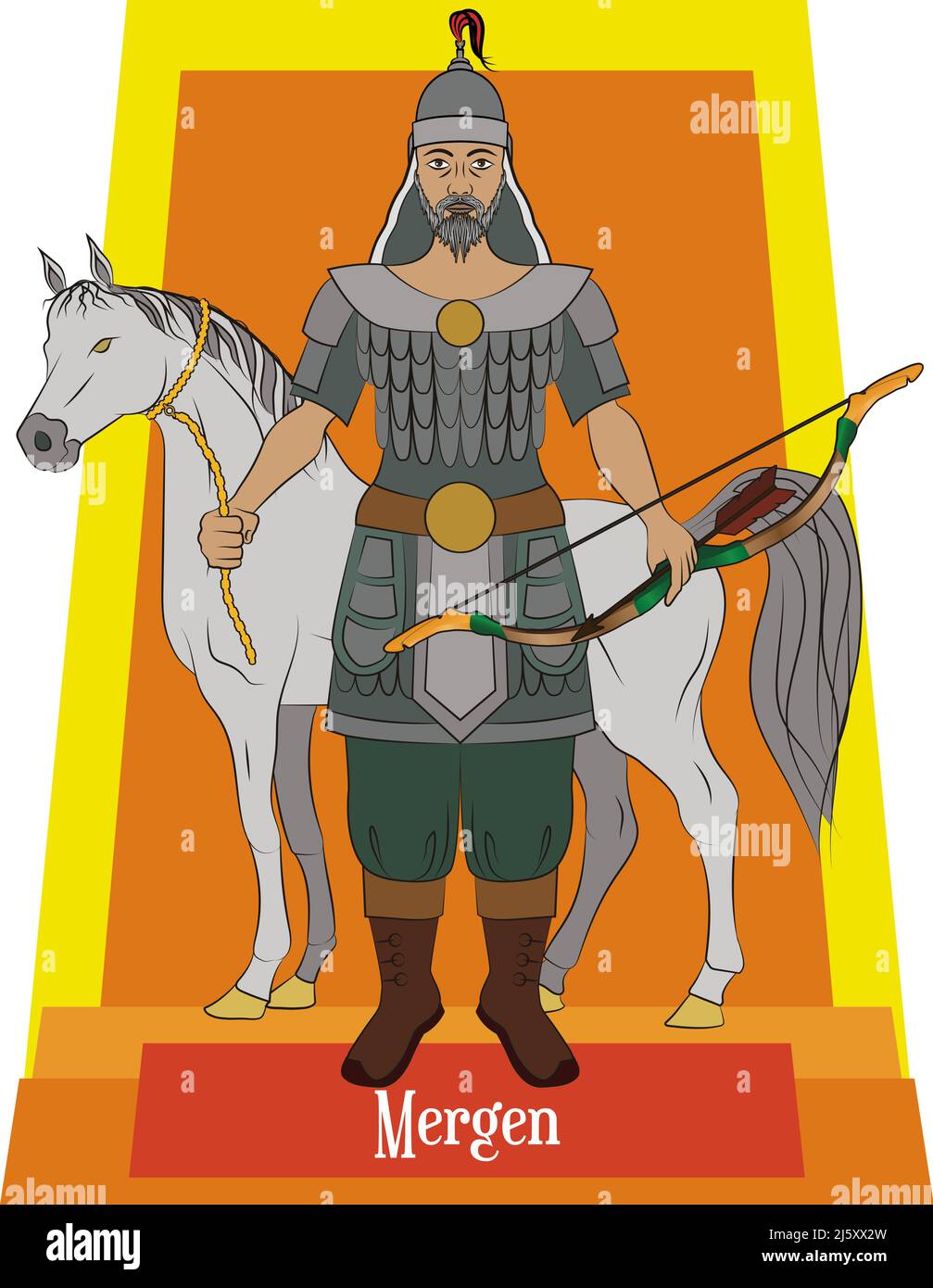 Illustration vector isolated of Mongolian mythical gods, Mergen Stock Vector