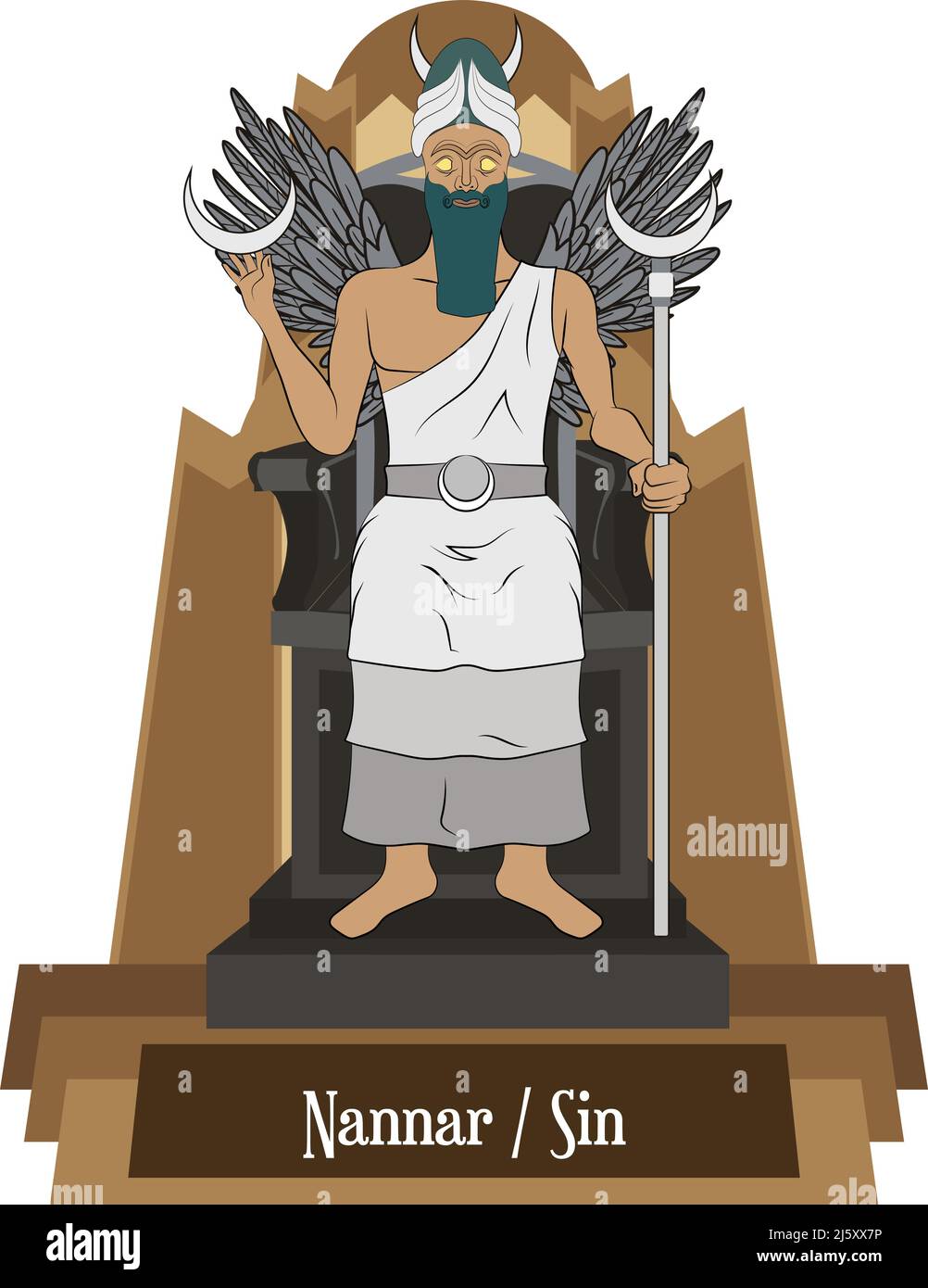 Illustration vector isolated of Mesopotamian mythical gods, Nannar Stock Vector