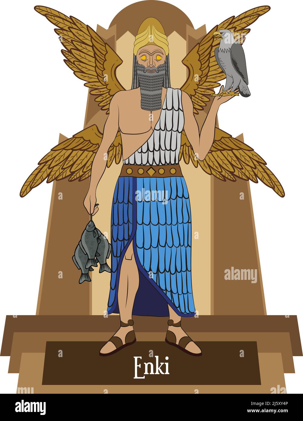 Illustration vector isolated of Mesopotamian mythical gods, Enki Stock Vector
