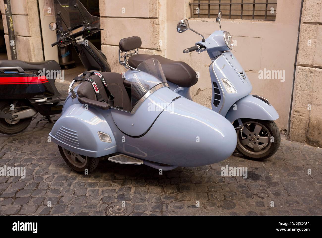 Vespa Scooter with sidecar Rome Italy Stock Photo