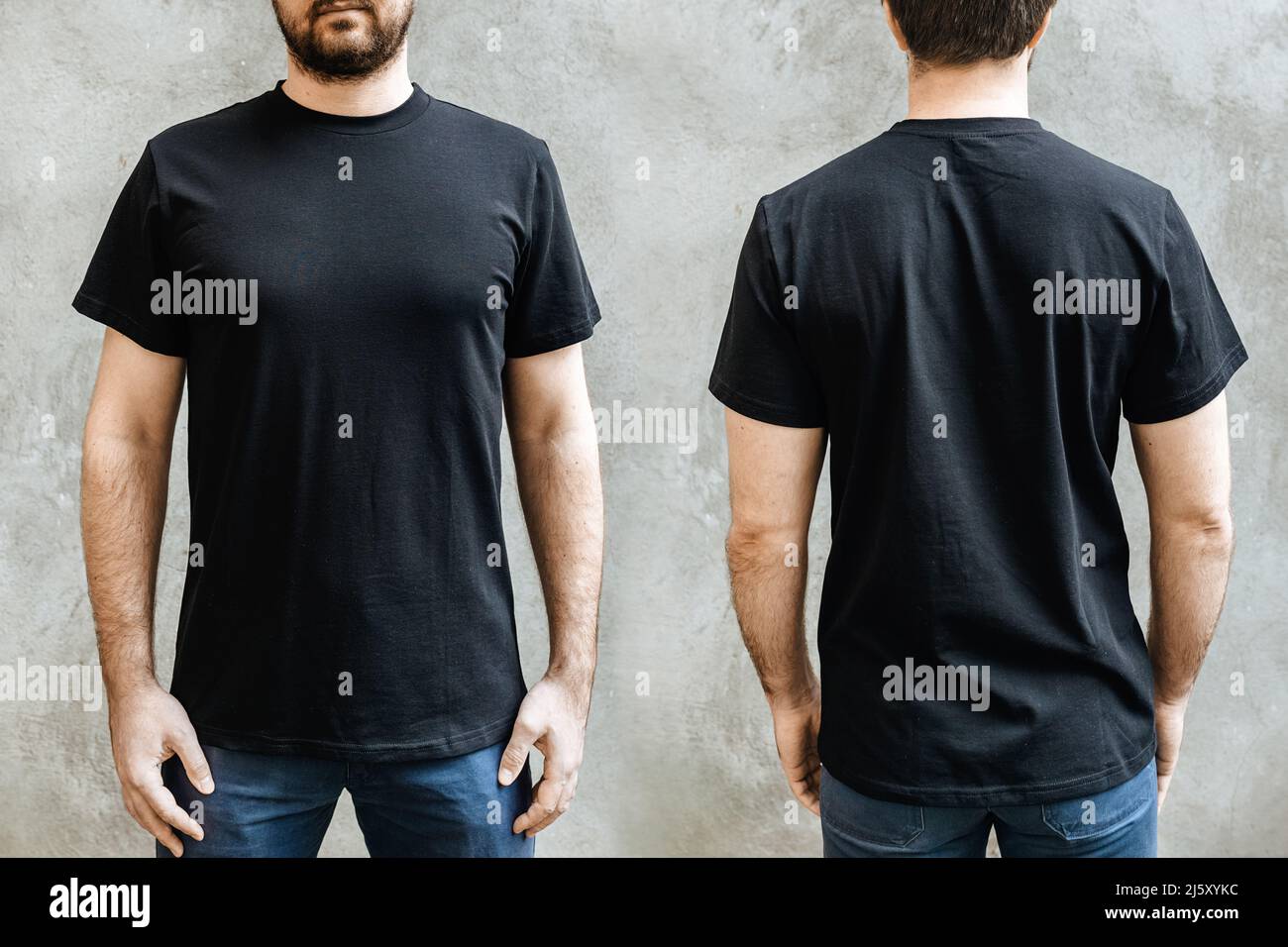 Front 34 Back Views Of Black Tshirt Isolated On White Background