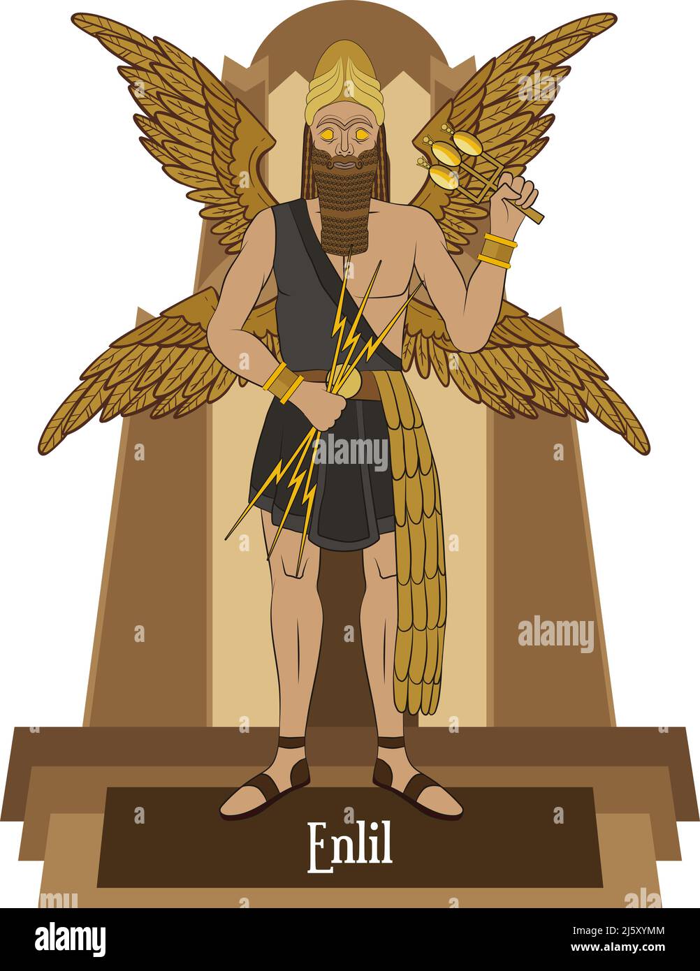 Illustration vector isolated of Mesopotamian mythical gods, Enlil Stock Vector