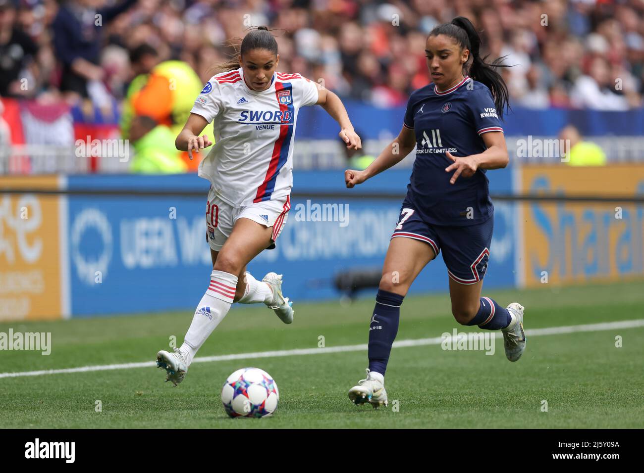 Lyon France 24th April 2022 Delphine Cascarino Of Lyon Takes On Lyon France 24th April 2022 Delphine Cascarino Of Lyon Takes On