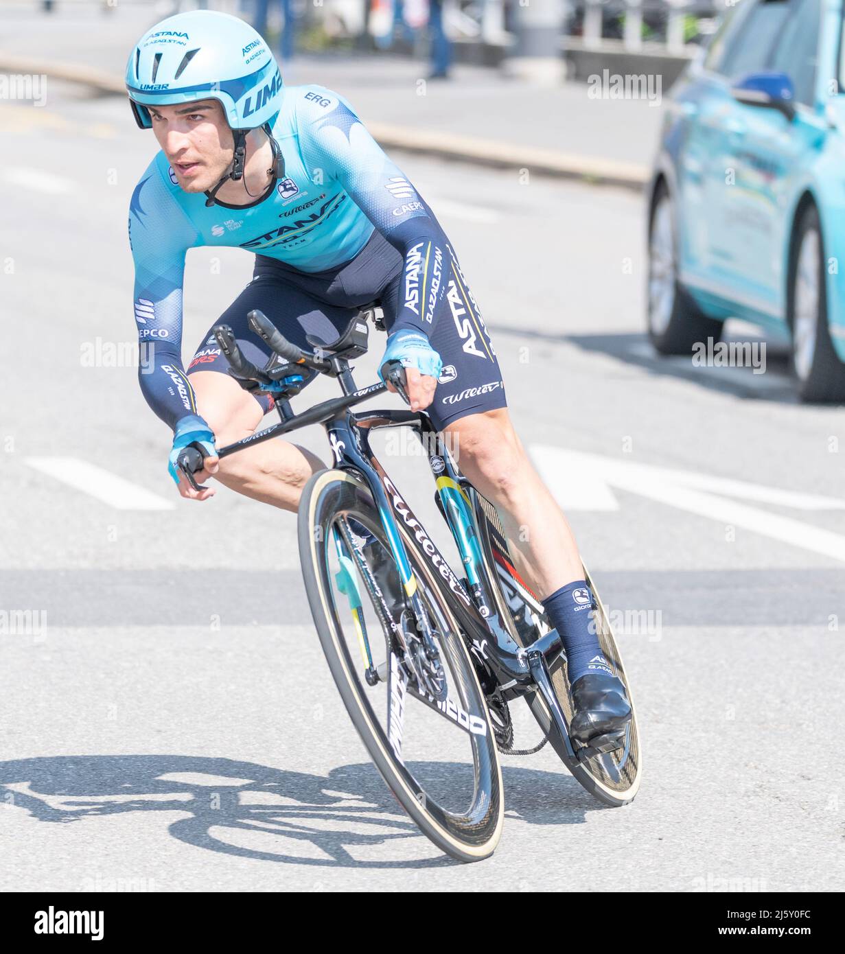 Lausanne Switzerland, 04/26/2022: Casper PEDERSEN of   Denmark is in action during the Prologue of the Tour of Romandie 2022. Credit: Eric Dubost/Alamy Live News. Stock Photo