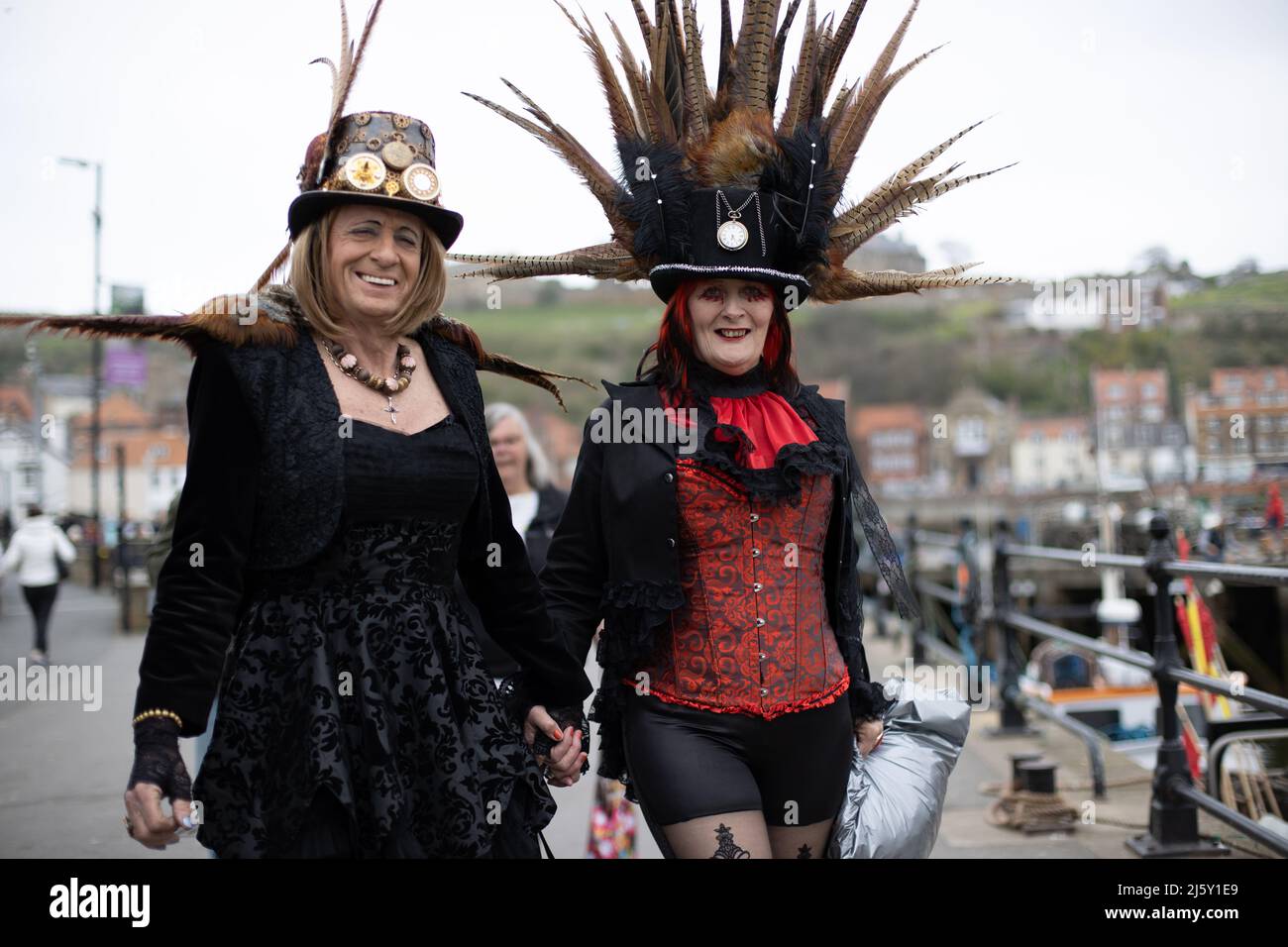 WHITBY, ENGLAND. April 24th 2022. Goths are seen during the Goth Weekend in Whitby. WGW is a twice-yearly music festival for the gothic subculture. Stock Photo